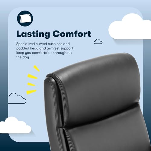 Serta Executive Office Chair with Lumbar Support, Fixed Arms Leather Chair - color: Black Bonded Leather
