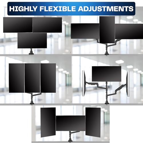 VIVO Pneumatic Arm Triple Ultrawide Monitor Extra Tall Desk Mount for Up to 49 inch Screens, Heavy Duty Clamp, Holds 3 Ultra Wides Up to 44 lbs, Black, STAND-V300D - size: Triple Mount, style: Desk Mount