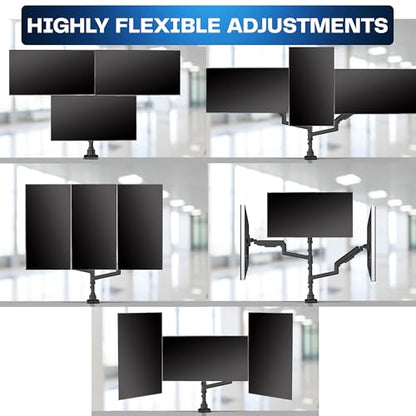 VIVO Pneumatic Arm Triple Ultrawide Monitor Extra Tall Desk Mount for Up to 49 inch Screens, Heavy Duty Clamp, Holds 3 Ultra Wides Up to 44 lbs, Black, STAND-V300D - size: Triple Mount, style: Desk Mount