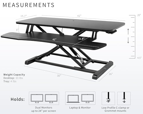 VIVO Black 42 in Standing Desk Converter, DESK-V042KB - color: Black, size: 42"