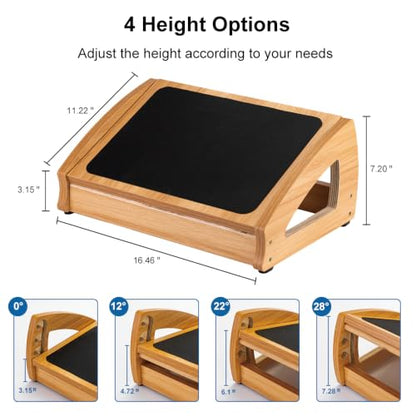 StrongTek Wooden Under Desk Footrest, 4 Heights, 400 lb, Office Foot Rest - color: Natural