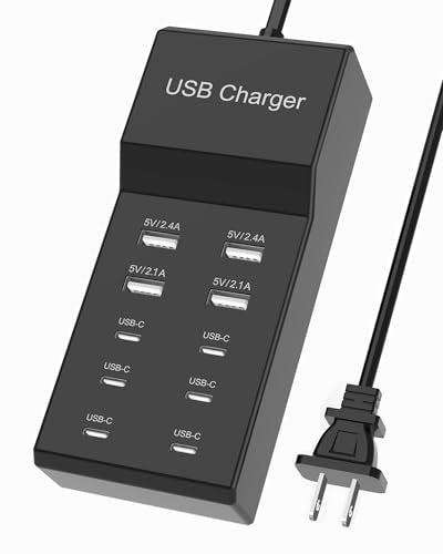 6 USB-C & 4 USB-A Port Charging Block Station Power Strip Cord Plug Hub | UL Listed Multiport Charging Strip Hub Plug for iPhone 17 18 16 15 14 13 12 Galaxy Series Tablet Headphones Multi Devices - color: Black-6*USB-C & 4*USB-A Ports