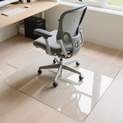 JAMBALAY Irregular Tempered Glass Chair Mat with Lip, 53"x45" Heavy Duty Glass Floor Mat for Carpet/Hard Floors, Carpet Office Chair Mats with Anti-Slip Pads, Thick 0.2″, Clear - size: 53"x45"-With Lip