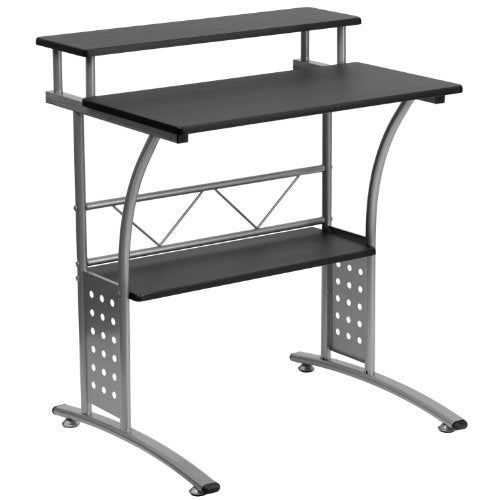 Flash Furniture Computer Desk with Storage, Black | Perforated Side Panels, Self-Leveling Floor Glides - color: Black, size: 28 Inch