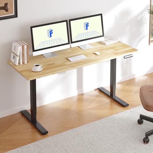 FLEXISPOT E3 Solid Wood Dual Motor Electric Standing Desk 48 x 24 Sit Stand Desk, Holds 220 lbs, Adjustable Height w/Memory Presets, Butcher Block Rubberwood Desktop & Black Frame, Ships in 2 Boxes - color: Black Frame+ Solid Wood Top, size: 48"x24" Whole