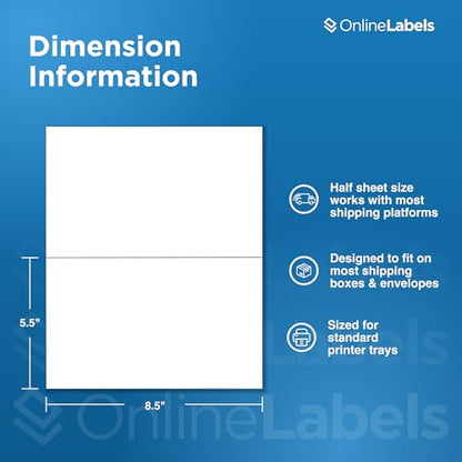 OnlineLabels 8.5" x 5.5" Labels - Weatherproof Polyester - 100 Sheets - size: 100 Sheet Pack