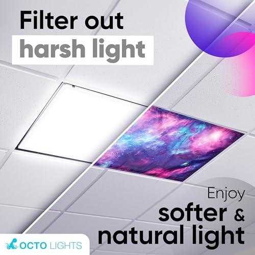 Fluorescent Light Covers for Ceiling Lights Classroom Magnetic Stars 4pk - color: Purple Nebula