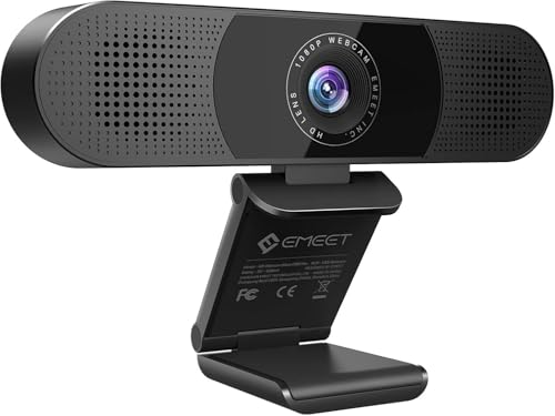 EMEET C980 PRO 3-in-1 1080P Webcam with Microphone and Speaker, 60°-98° FOV | Wide Angle Webcam w/ 4 Noise Cancel Mics 2 Speakers, Auto Low Light Correction W/Cover USB Camera for Online Conference/Class - style: 1080P with 4Mics 2Speakers