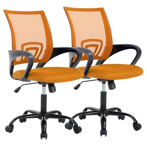 PayLessHere Office Computer Chair Ergonomic Cheap Desk Chair Adjustable Comfortable Mid Back Task Rolling Swivel with Lumbar Support for Home Office, Orange - color: Orange, style: pack of 2