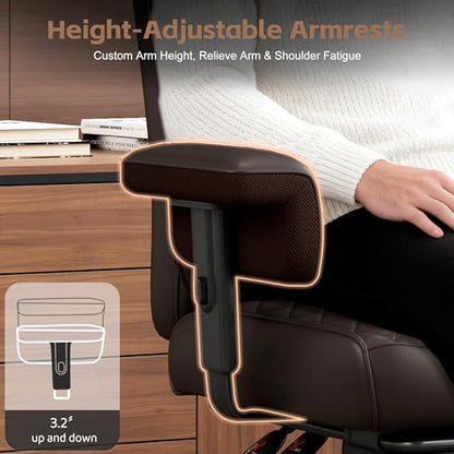 Vonesse Office Chair, Desk Chair with Soft Adjustable Armrests, Executive Computer Chairs with Lumbar Support, High Back Gaming Chair with Footrest (PU Leather, Brown) - color: Classic Brown