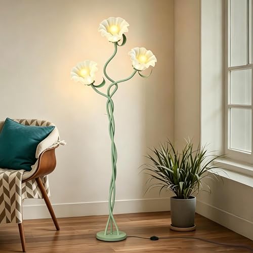 Flower Floor Lamp for Living Room, Flower Standing Lamp with 3 Color Temperatures, LED Flower Reading Lamp, Modern Floor Lamps with Gooseneck, Floral Floor Lamp for Girls' Bedroom Home Decor (Green) - color: Green