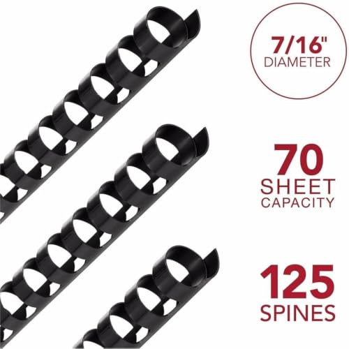 Mead CombBind Binding Spines/Spirals/Coils/Combs, 7/16", 70 Sheet Capacity, Black, 125 Pack (4000133) - size: 7/16"