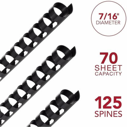 Mead CombBind Binding Spines/Spirals/Coils/Combs, 7/16", 70 Sheet Capacity, Black, 125 Pack (4000133) - size: 7/16"