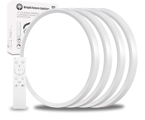 4Pack 12 Inch Remote Control Dimmable LED Flush Mount Ceiling Light Panel,24W 2520LM,2700K-6000K Adjustable Color,Ultra Thin Round White Ceiling Light Fixture for Hallway Kitchen Bedroom Home Office - color: White, size: Remote-Control-Dimmable-12Inch-4Pa