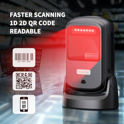 NetumScan Hands-Free Barcode Scanner, 1D 2D QR Desktop USB Wired Barcode Reader with Auto-Sensing, 1M Pixel CMOS for Inventory Management, Retail, POS System, Windows Mac Linux