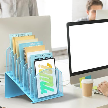 Sinboun Inclined Desk File Organizer Folder Holder with 8-Section, Blue - color: Blue, size: 8 Section