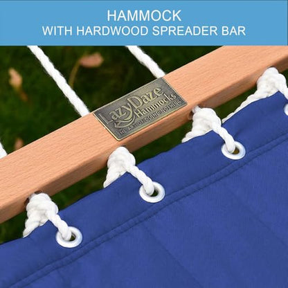 Lazy Daze Double Quilted Hammock with Pillow for Outside, Fit 13-15Ft Stand - color: Navy Blue