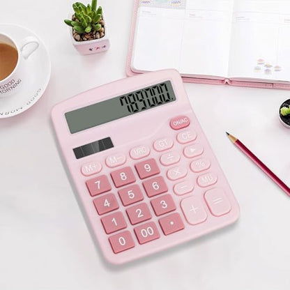 Desktop Calculator, Pink Calculator Big Buttons, 12-Digits Large LCD Display, Solar and AA Battery Dual Power, Desk Calculators for Office Home School Business Class (Pink) | Large LCD Display, Solar and AA Battery Dual Power, Desk Calculators for Office