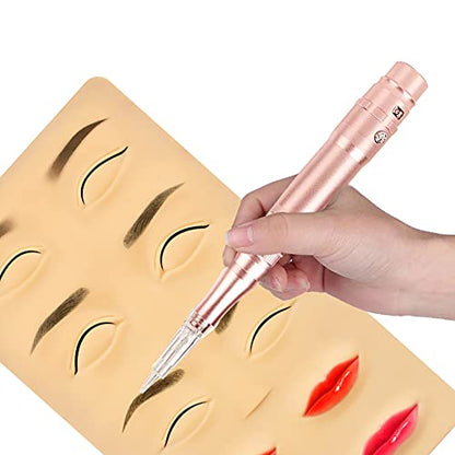 Permanent Makeup Rotary Tattoo Machine Eyebrow Pen Machine with 10PCS Needles For Eyebrows,Lips,Eyeliners B950b (Rose Gold) - color: Rose Gold