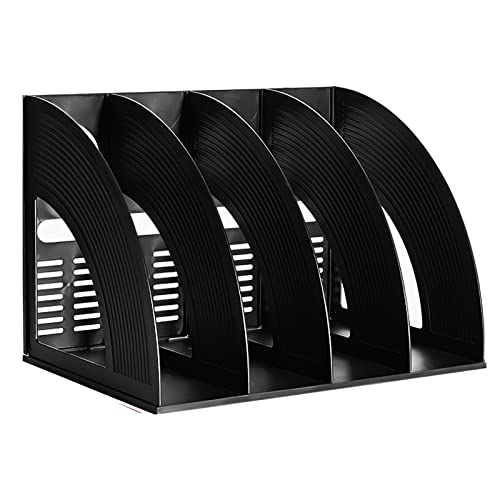 A4 File Holder Magazine Folder Desk Organizer 4 Compartment Standing Desktop Thicken Plastic Paper Notebook Magazine Bookstore Document Divider Storage Rack for Office School Supplier - color: Black, size: 4 compartments