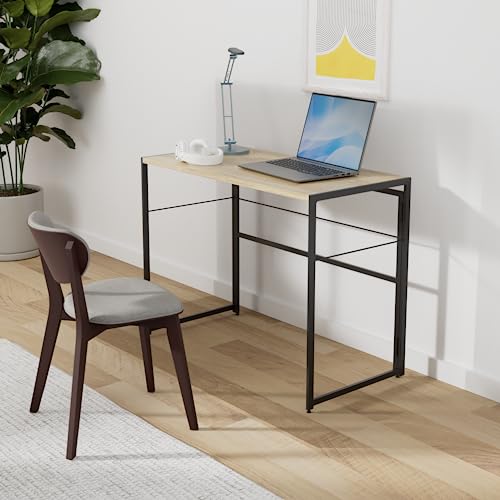 Furinno Riau No Tool/No Assembly/Folding Metal Frame Computer Desk, Sonoma Oak/Black - color: Sonoma Oak/Black, size: 39 inches