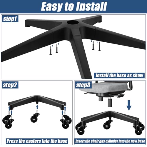 YAYODS 28" Heavy Duty Office Chair Base Replacement with Wheels(Set of 5), Desk Chair Base Replacement Universal Gas Cylinder and Caster Sockets