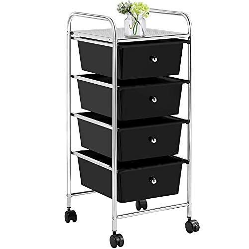 Yaheetech 4-Drawer Rolling Storage Cart with Wheels, Slim Organizer, Black - color: Black, style: 4 Drawers