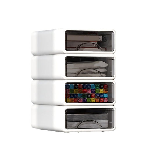 Desk Organizer with Drawers, Stackable Storage Drawers with Compartments Desktop Organization for Office Supplies, Makeup, Pencils, Tape, Erasers, Paperclips, Chargers (4 Pack White) - color: White