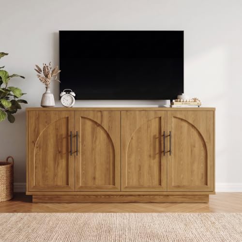 Fatmok 59" Arched Sideboard Buffet Cabinet with Storage,Honey Brown - color: A-honey Brown