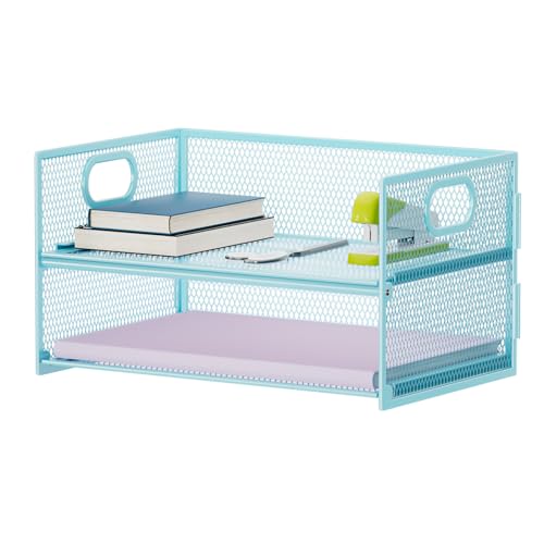 Marbrasse 2 Tier Paper Organizer Letter Tray, Mesh File Organizer with Handle, Paper Sorter Desk Organizer for Home Office Supplies - Blue - color: Blue