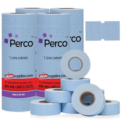 Perco 1 Line Blue Labels - 32,000 Blank Price and Date Gun Labels for Perco Lite, X, Plus and Pro 1 Line Price and Date Guns - 32 Rolls, 4 Sleeves - Made in USA - color: Blue, size: 4 Sleeves