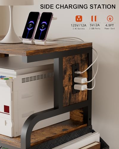 Tall Printer Stand with Charging Station, 4-Tier Mobile Printers Cart - color: Retro Brown, size: 20.9''x15.7''