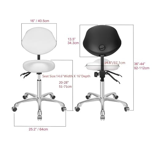 Kaleurrier Saddle Stool with Back Support: Rolling Saddle Chair with Wheels - color: White, size: With Back