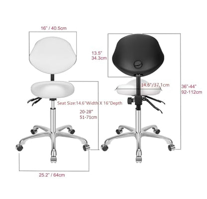 Kaleurrier Saddle Stool with Back Support: Rolling Saddle Chair with Wheels - color: White, size: With Back