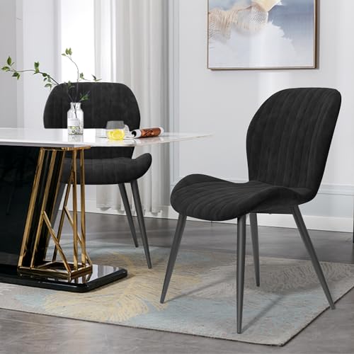 Dining Chairs Set of 2 Modern Velvet Dining Room Chairs Upholstered Dining Chairs with Thick Cushions Metal Legs Armless Back Chair for Kitchen and Living Room Black - color: Black（velvet）, size: Set of 2