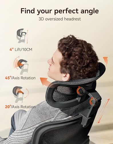 SIHOO B100 PRO Ergonomic Office Chair with Footrest, Mesh Office Chair with Adaptive Lumbar Support, Computer Chair with Wide Headrest, Desk Chair with 360° Rotatable Flip-Up Armrests, Jet Black - color: Ink Black, size: Pack of 2