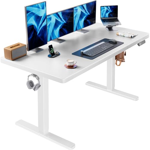 HUANUO 60 x 30 inch Large Standing Desk, Powerful Brushless Motor Large Height Adjustable Table, 4 Memory Preset Stand Up Work Station Sit Stand Desk, Home Office with Thick T-Shaped Frame,White - color: White, size: 60" X 30"