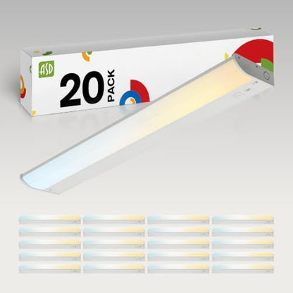 ASD 20 Pack LED Under Cabinet Lighting, 24 inch 12W 822 LM, Dimmable Hardwired Under Cabinet Lights for Kitchen, 3000K/4000K/5000K, Under Counter Light Fixtures, ETL, White, Bullnose Design - color: 24 Inch White, size: 20 Pack