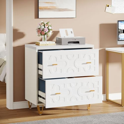 Tribesigns 2-Drawer Lateral File Cabinet, Warm White and Gold | Modern, Legal/Letter/A4 Size, Large Storage, Printer Stand, Home Office - color: Warm White & Gold