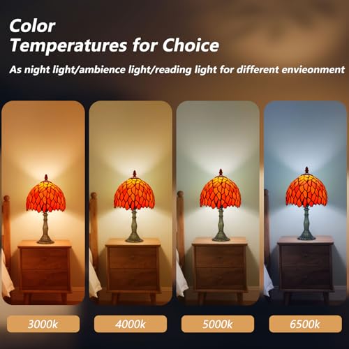 8 Inch Small Stained Glass Style Table Lamp with Remote Control, Orange - color: Orange Wisteria