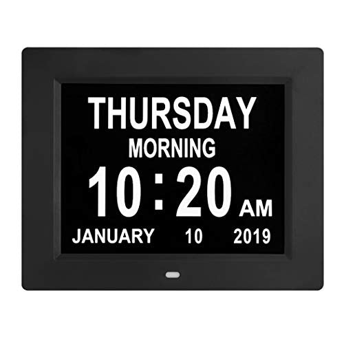 TMC Dementia Clocks for Seniors，8 in Senior Clocks，Medicine Reminders with Alarms，Digital Clock for Bedroom, Entryway, Living Room, Study with SD Card Slot (Black) - color: 8010-black