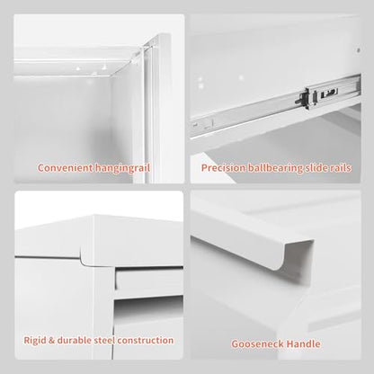 IKIMI 5 Drawer Locking File Cabinet with Wheels,Metal Mobile Filing Cabinet - color: White, size: 5 Drawers with Wheels