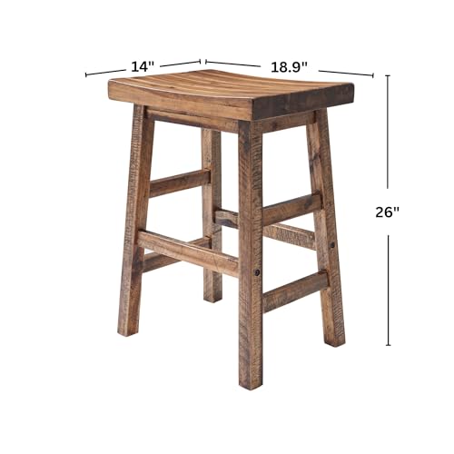 Alaterre Durango Solid Wood Rustic Bar Stool, Natural, 26-Inch | Counter Height Backless Barstool Kitchen Seating with Saddle Seat, Barstools for Kitchen and Home Bar - size: 26" Counter Height