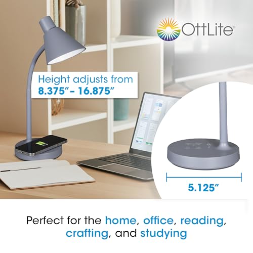 OttLite Twist LED Table Lamp with Wireless Charging, Grey