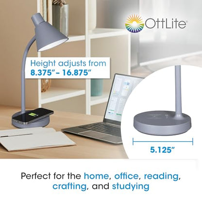 OttLite Twist LED Table Lamp with Wireless Charging, Grey