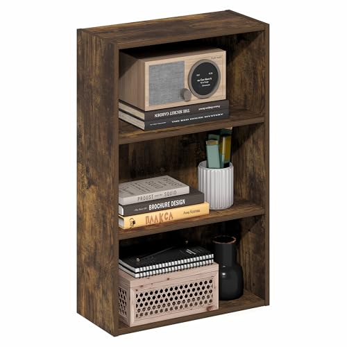 Furinno Basic Book Shelf, 3-Tier Bookshelf, Cube Storage Organizer Bookcase with Open Shelf, 7 x 17 x 26, for Living Room, Bedroom, Home Office, Amber Pine - color: Amber Pine, size: 3-Tier, 7 x 17 x 26