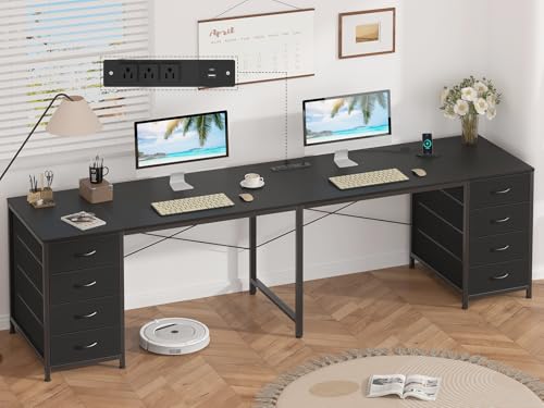 95" 2 Person Desk with 8 Fabric Drawers for Home Office, Living Room - color: Black, size: 18.9"D x 94.5"W x 29.3"H