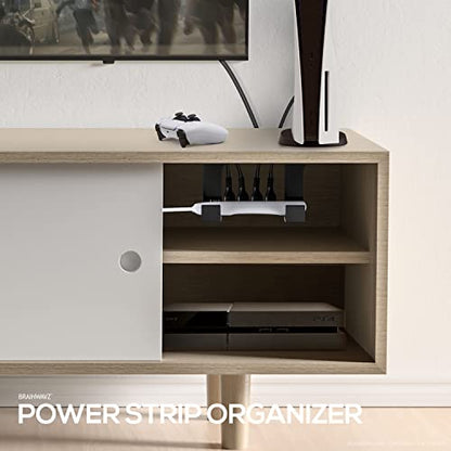 Under Desk Power Strip Mount Holder Raceway, Adhesive & Screw in, Compatible with Belkin, GE and Other Powerbars, Leads, Adapters, Cable Management Rack (Black), by Brainwavz