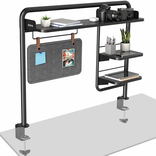 VIVO Black Clamp-on 38 inch Desktop Shelving System, DESK-SHELF38A | Raised Accessory Storage Shelves, Magnetic Memo Board Desk Organizer, Shelving for Sit Stand Workstation