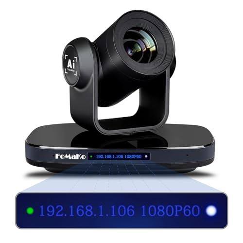 FoMaKo PTZ Camera 20X Optical Zoom, 1080P 60fps AI Auto-Tracking & Framing, USB3.0 3G-SDI HDMI PoE+, LCD IP Display for Live Streaming Church Worship, Conference Room & Education, NDI Upgradeable K20 - color: Matte Black
